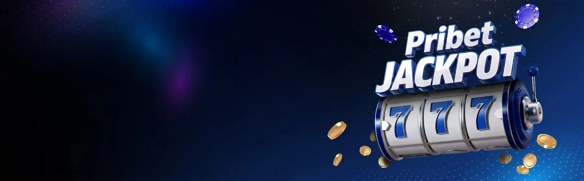Banner di Pribet Casino con rullo di slot 777 e gettoni blu su sfondo notturno, pacchetto di benvenuto casinò fino a 1.000 euro e 150 giri gratuiti per l'Italia